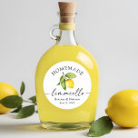 Homemade Limoncello Calligraphy Watercolor Lemon Classic Round Sticker<br><div class="desc">Modern Minimalist yet Elegant Calligraphy Ink Script Watercolor Lemon and Greenery Homemade Limoncello Wedding Bottle Labels Stickers</div>