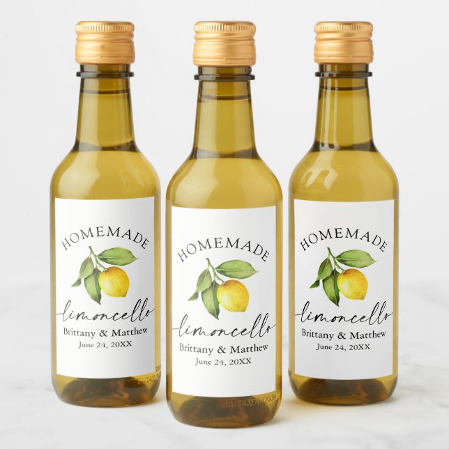 Homemade Limoncello Calligraphy Watercolor Lemon  Wine Label (Bottles)