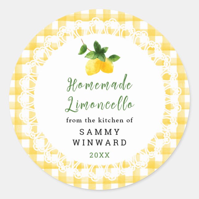 Homemade Limoncello Liqueur Label (Front)