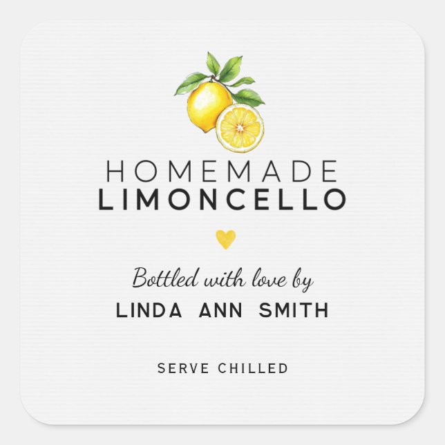 Homemade Limoncello Personalised Bottled Square Sticker (Front)