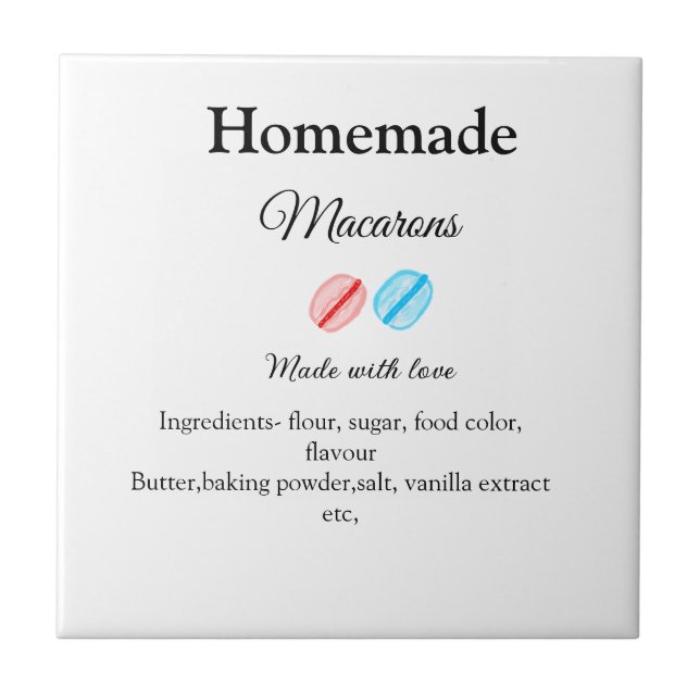 Homemade macarons add ingredients made with love b ceramic tile (Front)