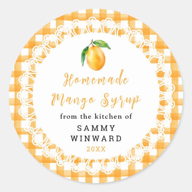 Homemade Mango Syrup Bottle Label (Front)