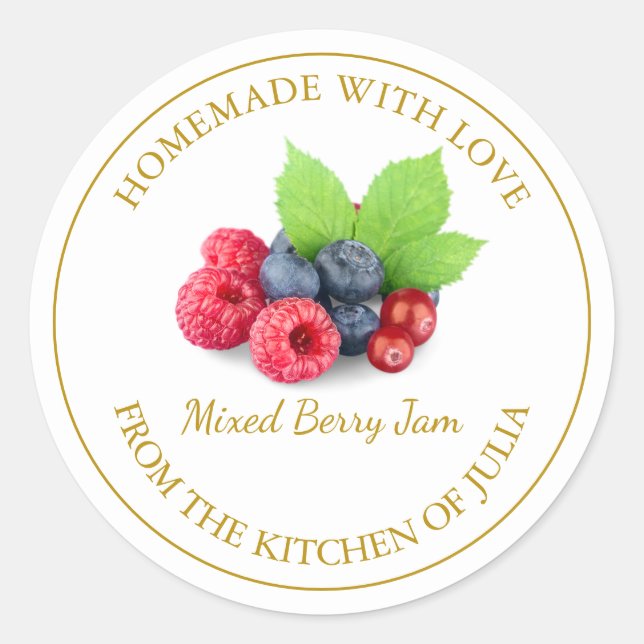 Homemade Mixed Berry Jam Label | White (Front)