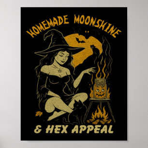 Homemade Moonshine And Hex Appeal Halloween Witch Poster