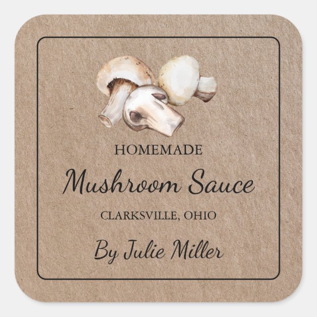 Homemade Mushroom Sauce Square Kraft Paper Label (Front)