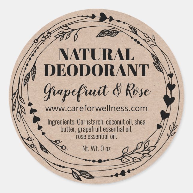 Homemade Natural Handmade Deodorant Labels (Front)