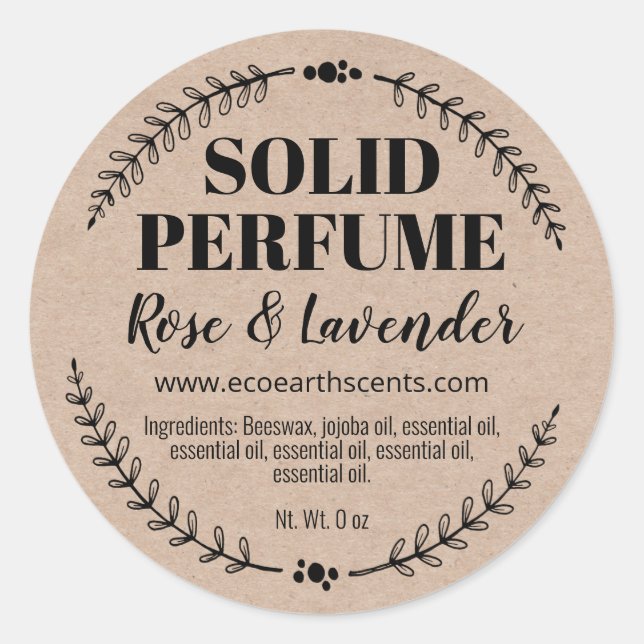 Homemade Natural Kraft Solid Perfume Labels (Front)