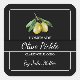 Homemade Olive Pickle Square Label Black