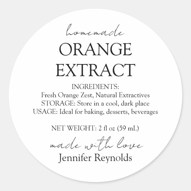 Homemade Orange Extract Bottle Instructions Classic Round Sticker (Front)