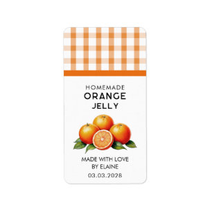 Homemade orange jelly with chequered pattern label