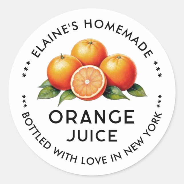 Homemade Orange juice canning label (Front)