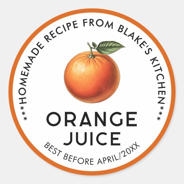 Homemade Orange Juice Pantry Labels (Front)
