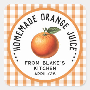 Homemade orange juice with chequered pattern square sticker