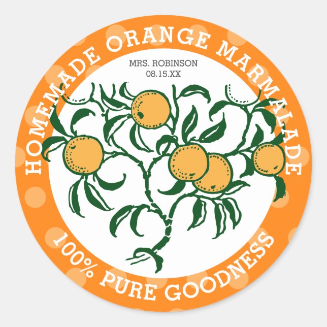 Homemade Orange Marmalade Jam | Jar Food Labels (Front)
