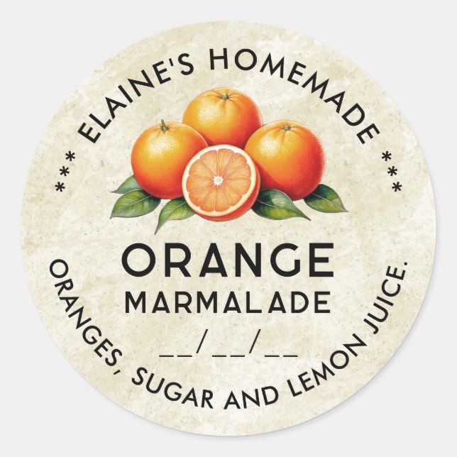 Homemade Orange marmalade vintage style label (Front)