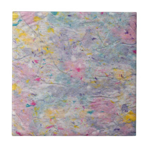Homemade Paper with Colourful Pulp Accents Ceramic Tile