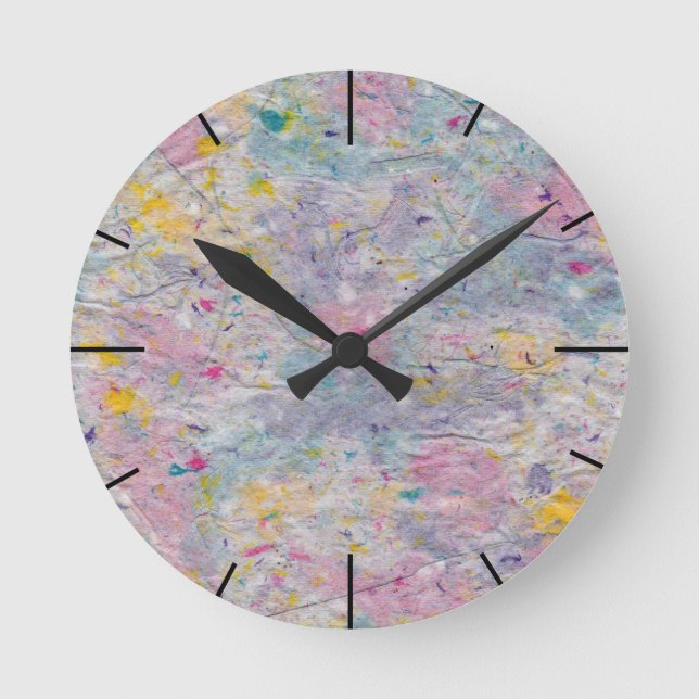 Homemade Paper with Colourful Pulp Accents Round Clock (Front)