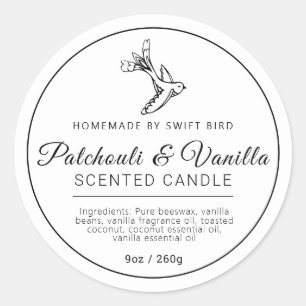 Homemade patchouli vanilla bird candle ingredients classic round sticker