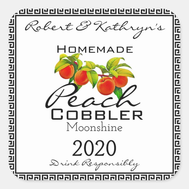 Homemade Peach Cobbler Moonshine Personalised Square Sticker (Front)