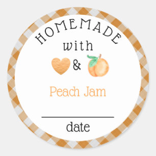  Homemade Peach Jam Gingham   Classic Round Sticker