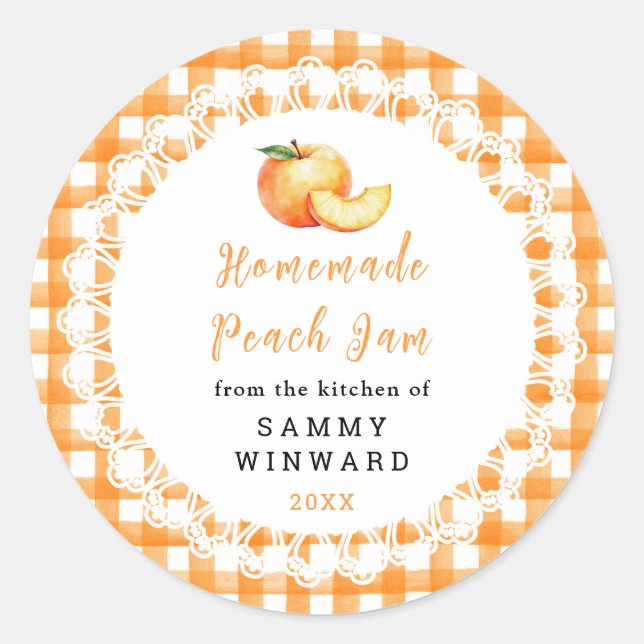 Homemade Peach Jam Jar Label (Front)