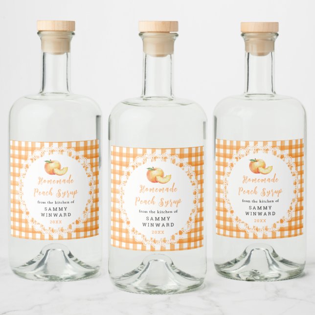 Homemade Peach Syrup Bottle Label (Bottles)
