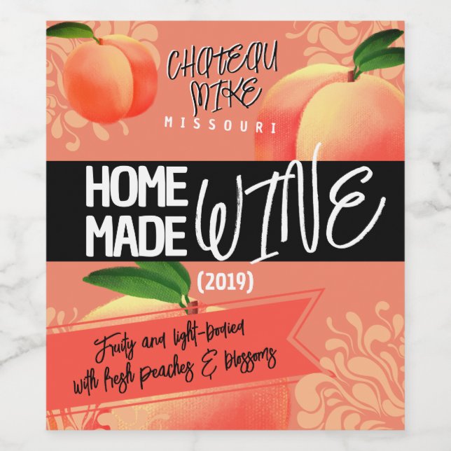 Homemade peach winemaking personalised wine label (Single Label)