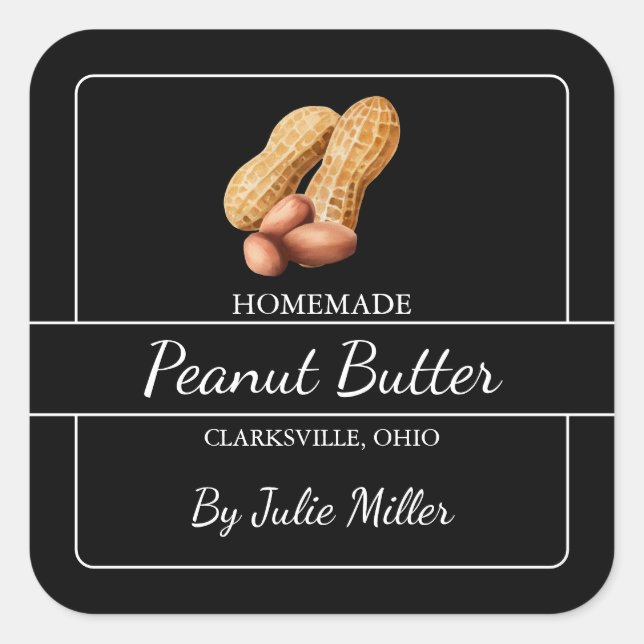Homemade Peanut Butter Square Label Black (Front)