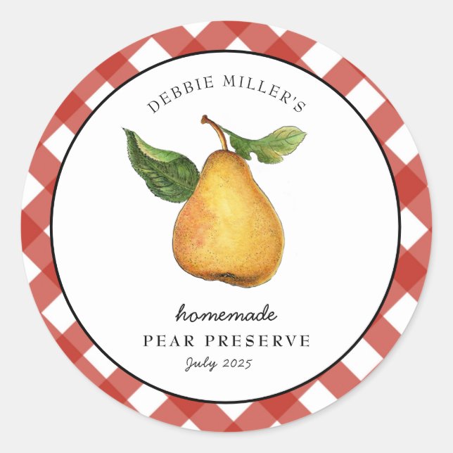 Homemade Pear Preserve Canning jar label  (Front)