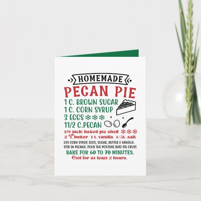 Homemade Pecan Pie recipe customisable Holiday Card (Front)