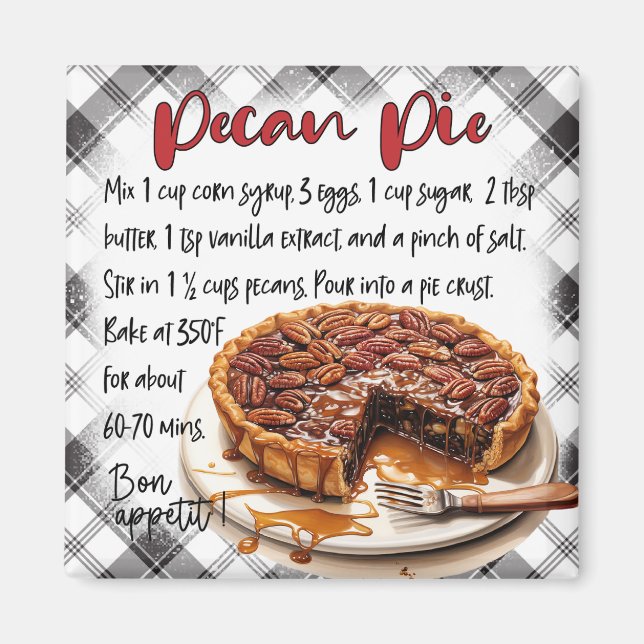 Homemade Pecan Pie Recipe Plaid Kitchen Decor   Magnet (Front)