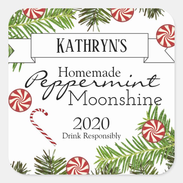 Homemade Peppermint Moonshine Personalised Square Sticker (Front)
