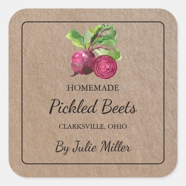 Homemade Pickled Beets Square Kraft Paper Label (Front)