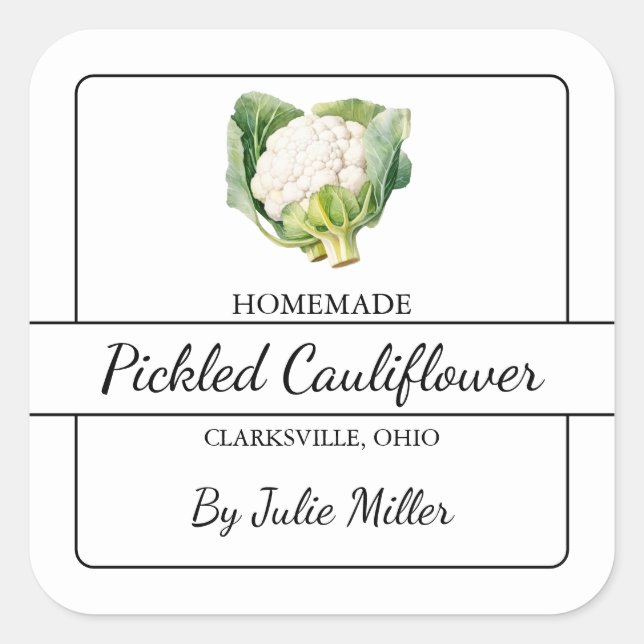 Homemade Pickled Cauliflower Square Label (Front)