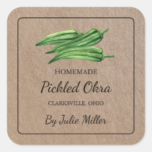 Homemade Pickled Okra Square Kraft Paper Label