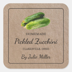 Homemade Pickled Zucchini Square Kraft Paper Label