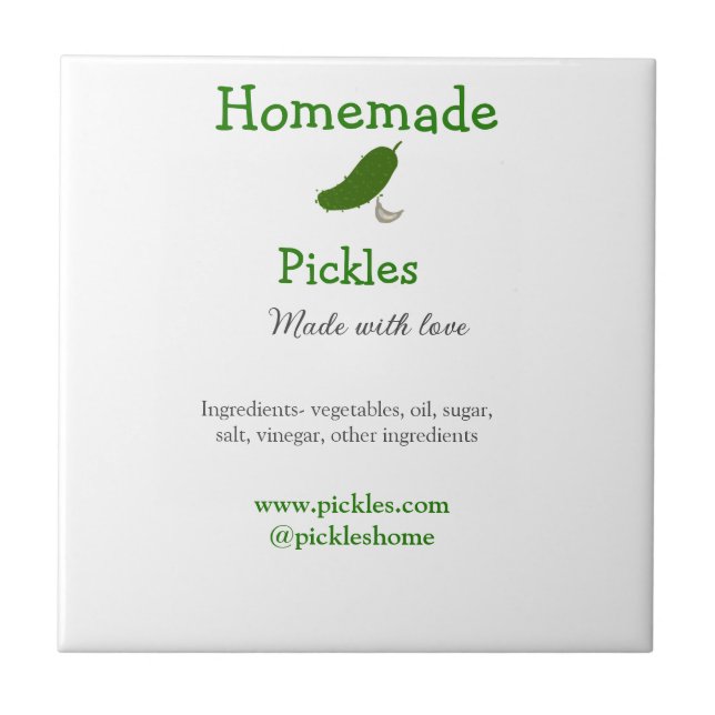 Homemade pickles made with love add text website ceramic tile (Front)
