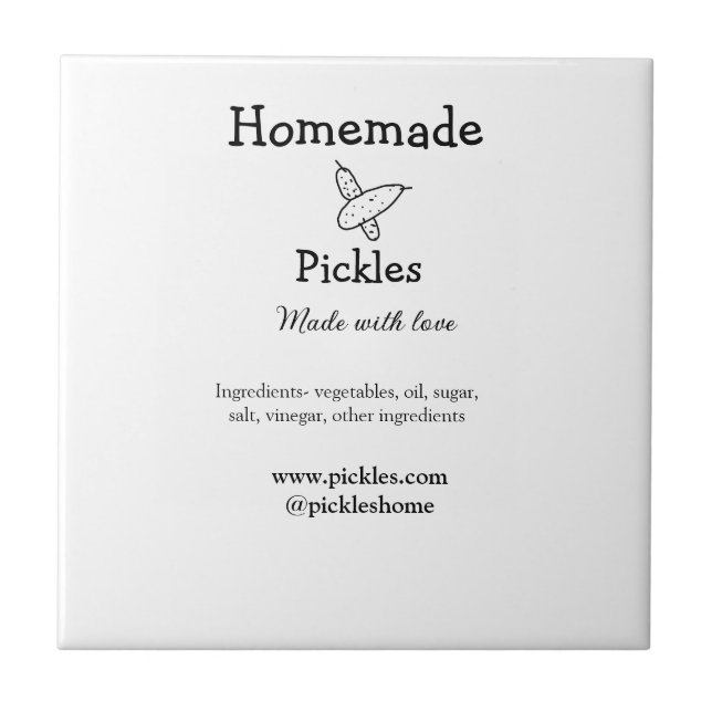 Homemade pickles made with love add text website ceramic tile (Front)