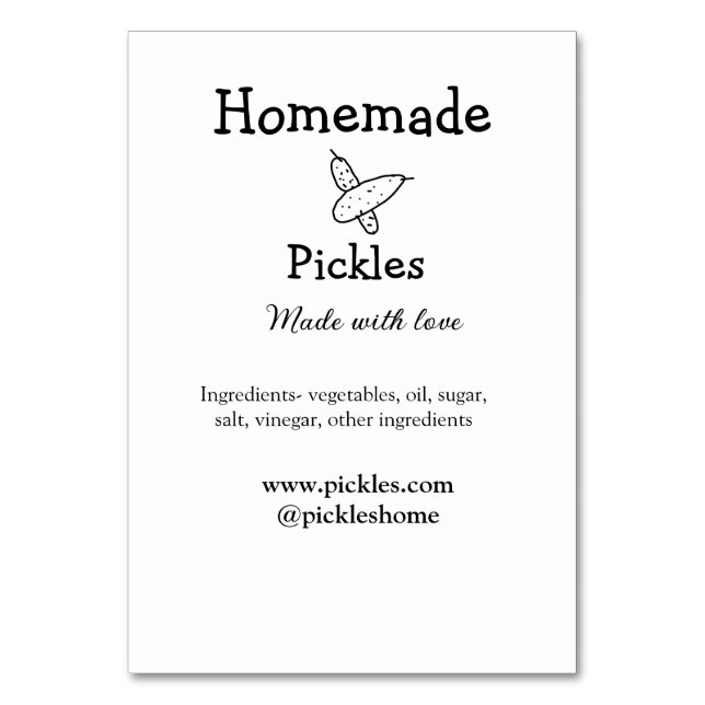 Homemade pickles made with love add text website table number (Front)