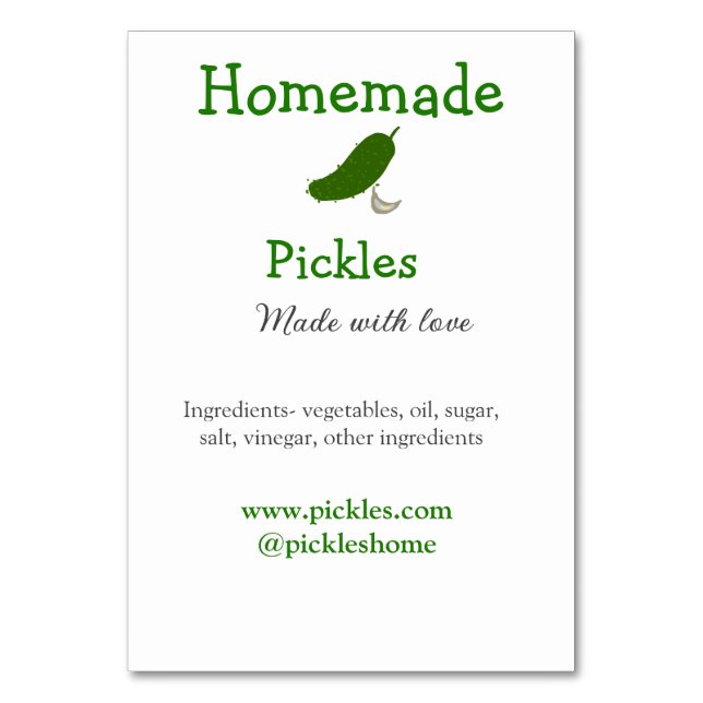 Homemade pickles made with love add text website table number (Front)