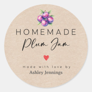 Homemade Plum Jam Labels   Made with Love Stickers
