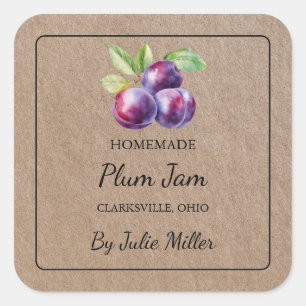 Homemade Plum Jam Square Kraft Paper Label