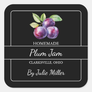Homemade Plum Jam Square Label Black