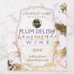 Homemade PLUM wine personalised label faux gold