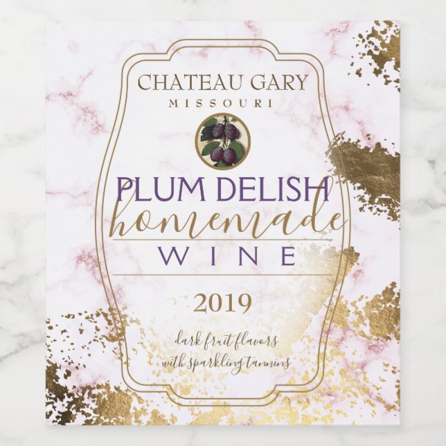 Homemade PLUM wine personalised label faux gold (Single Label)