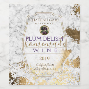 Homemade PLUM wine personalised label faux gold