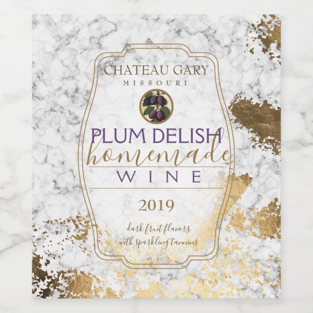Homemade PLUM wine personalised label faux gold (Single Label)