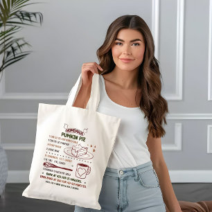 Homemade Pumpkin Pie Recipe Holiday Gift Tote Bag
