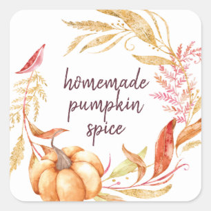 Homemade Pumpkin Spice Watercolor Foliage Label