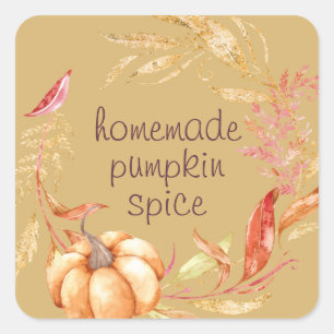 Homemade Pumpkin Spice Watercolor Foliage Yellow Square Sticker